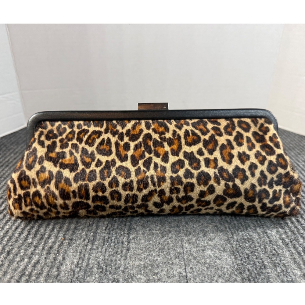 The Limited Leopard Print Faux Calf Hair Clutch Bag Animal Print Red Lining